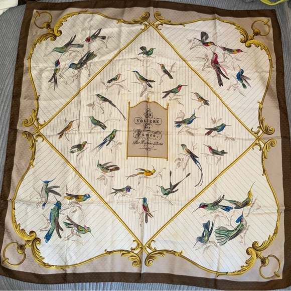 Rare Hermès Vintage Silk Scarf La Volière des Dames by Hugo Grygkar circa 1959